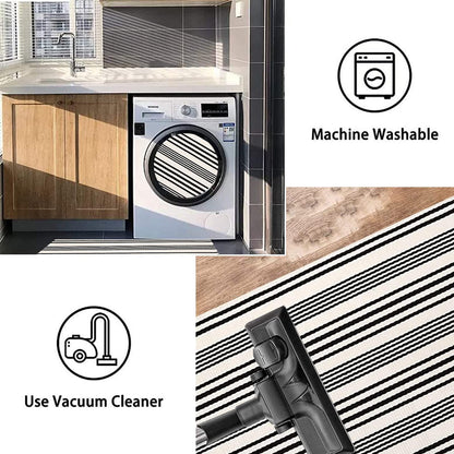 Black and White Striped Rug 24'' x 51''Outdoor Front Porch Rug Hand-Woven Machine Washable Indoor/Outdoor Layered Door Mats for Entryway/Bedroom/Outdoor - CookCave