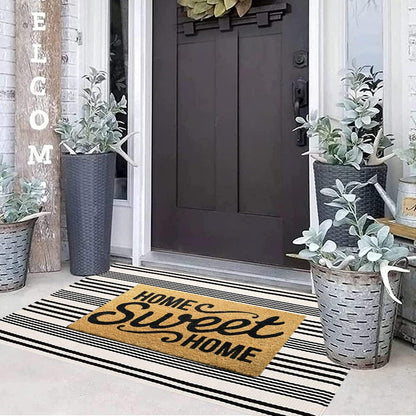 Black and White Striped Rug 24'' x 51''Outdoor Front Porch Rug Hand-Woven Machine Washable Indoor/Outdoor Layered Door Mats for Entryway/Bedroom/Outdoor - CookCave