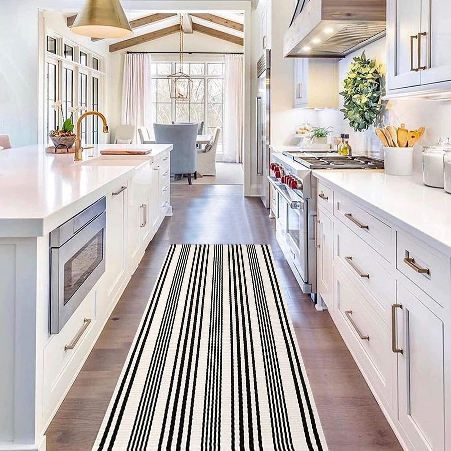 Black and White Striped Rug 24'' x 51''Outdoor Front Porch Rug Hand-Woven Machine Washable Indoor/Outdoor Layered Door Mats for Entryway/Bedroom/Outdoor - CookCave