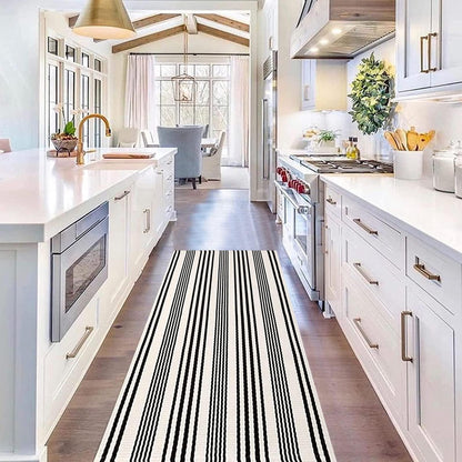 Black and White Striped Rug 24'' x 51''Outdoor Front Porch Rug Hand-Woven Machine Washable Indoor/Outdoor Layered Door Mats for Entryway/Bedroom/Outdoor - CookCave