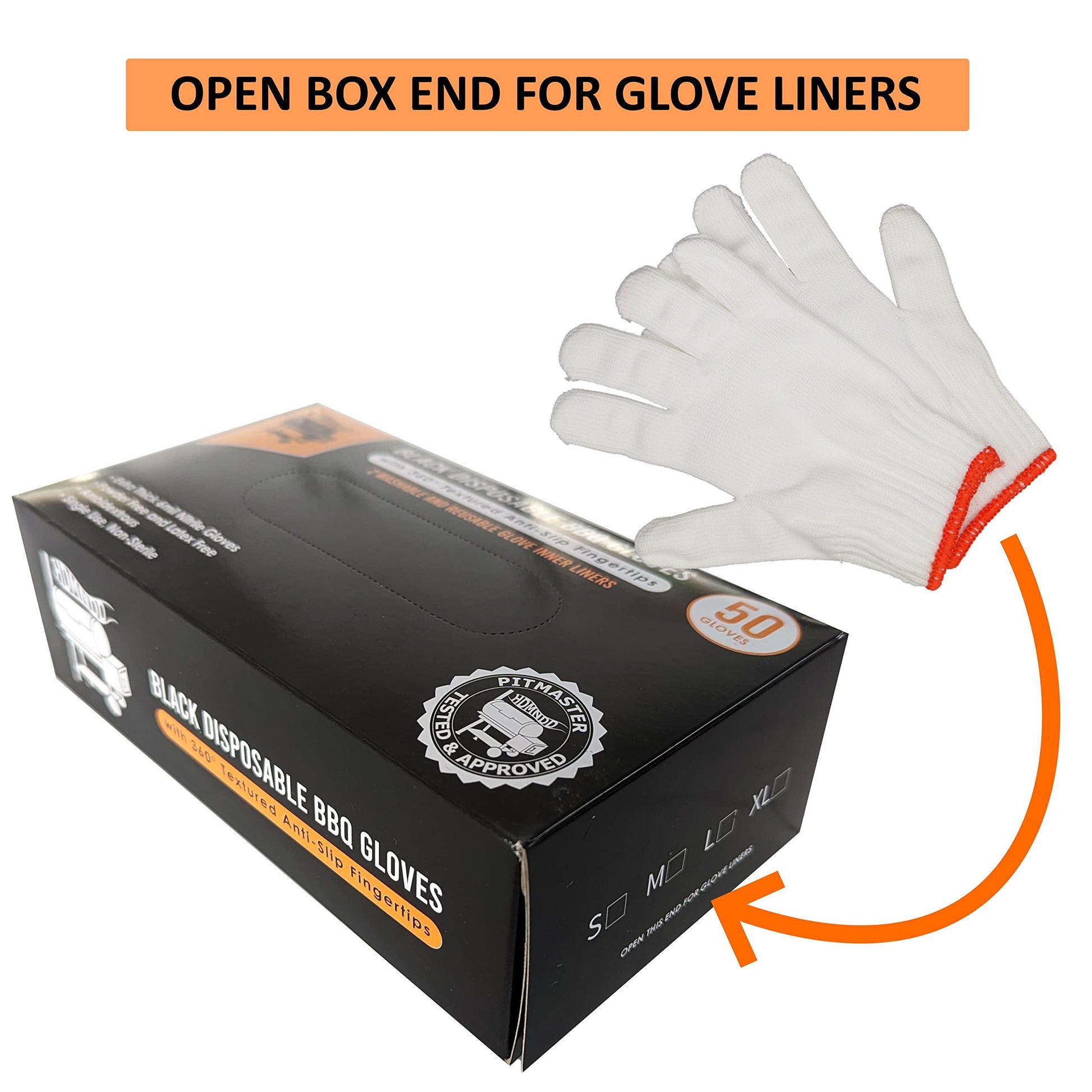 Black Disposable BBQ Gloves Kit with 50 Heavy Duty Textured Fingertip Grips and 2 Heat Resistant, Washable, Reusable Glove Liners for Grill BBQ Cooking Gloves, Meat Gloves for Pulling Meat - CookCave