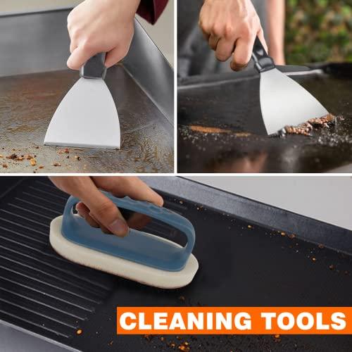 Blackstone Griddle Accessories, 15PCS Grill Accessories Kit for Blackstone and Camp Chef, Grill Kit with Brush, Spatula, Tongs, Flat Top Grill Accessories for Outdoor Camping BBQ - CookCave