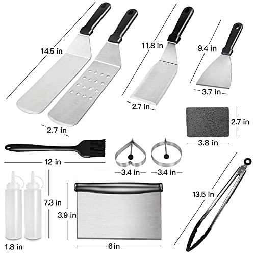 Blackstone Griddle Accessories, 15PCS Grill Accessories Kit for Blackstone and Camp Chef, Grill Kit with Brush, Spatula, Tongs, Flat Top Grill Accessories for Outdoor Camping BBQ - CookCave