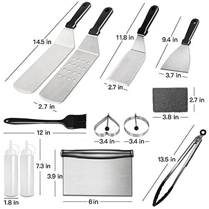 Blackstone Griddle Accessories, 15PCS Grill Accessories Kit for Blackstone and Camp Chef, Grill Kit with Brush, Spatula, Tongs, Flat Top Grill Accessories for Outdoor Camping BBQ - CookCave