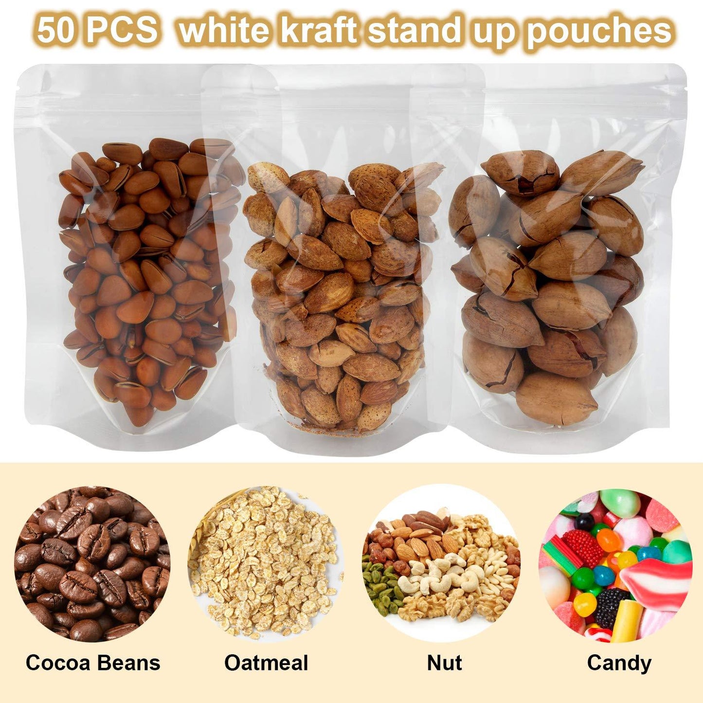 Blisstime 50 Pack Stand Up Pouch Bags, Resealable Clear Zip Lock Pouches With Tear Notch for Food Packing (3.9 X 5.9IN) - CookCave