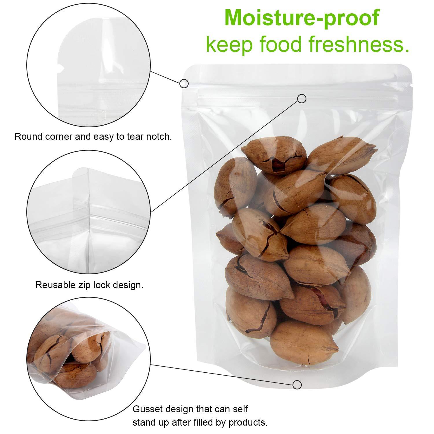 Blisstime 50 Pack Stand Up Pouch Bags, Resealable Clear Zip Lock Pouches With Tear Notch for Food Packing (3.9 X 5.9IN) - CookCave