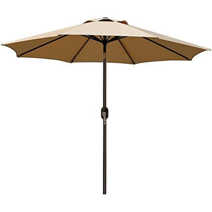 Blissun 9' Outdoor Market Patio Umbrella with Push Button Tilt and Crank, 8 Ribs (Tan) - CookCave