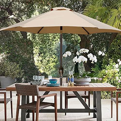 Blissun 9' Outdoor Market Patio Umbrella with Push Button Tilt and Crank, 8 Ribs (Tan) - CookCave