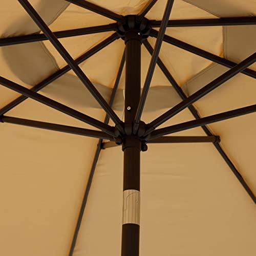Blissun 9' Outdoor Market Patio Umbrella with Push Button Tilt and Crank, 8 Ribs (Tan) - CookCave