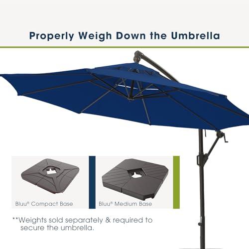 BLUU 10 FT Patio Offset Umbrella Outdoor Cantilever Umbrella Hanging Umbrellas, Fade Resistant Crank & Cross Base (Navy Blue, 10 FT-2Tiers) - CookCave