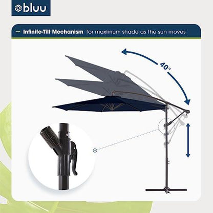 BLUU 10 FT Patio Offset Umbrella Outdoor Cantilever Umbrella Hanging Umbrellas, Fade Resistant Crank & Cross Base (Navy Blue, 10 FT-2Tiers) - CookCave