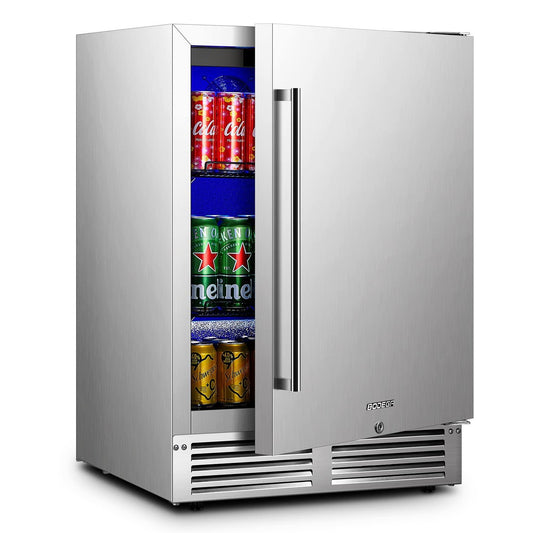 BODEGA Outdoor Refrigerator,24 Inch Undercounter Outdoor Beverage Cooler Fridge with Stainless Steel Seamless Door，Hold 164 Cans w/Powerful Cooling Compressor for Patio Kitchen and Commercial - CookCave