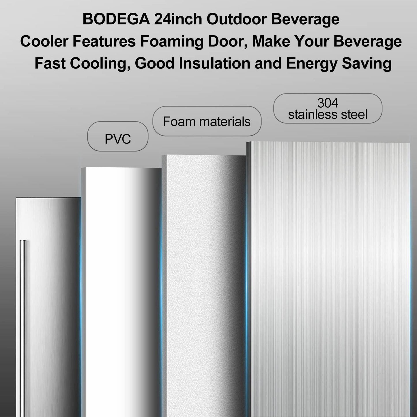 BODEGA Outdoor Refrigerator,24 Inch Undercounter Outdoor Beverage Cooler Fridge with Stainless Steel Seamless Door，Hold 164 Cans w/Powerful Cooling Compressor for Patio Kitchen and Commercial - CookCave