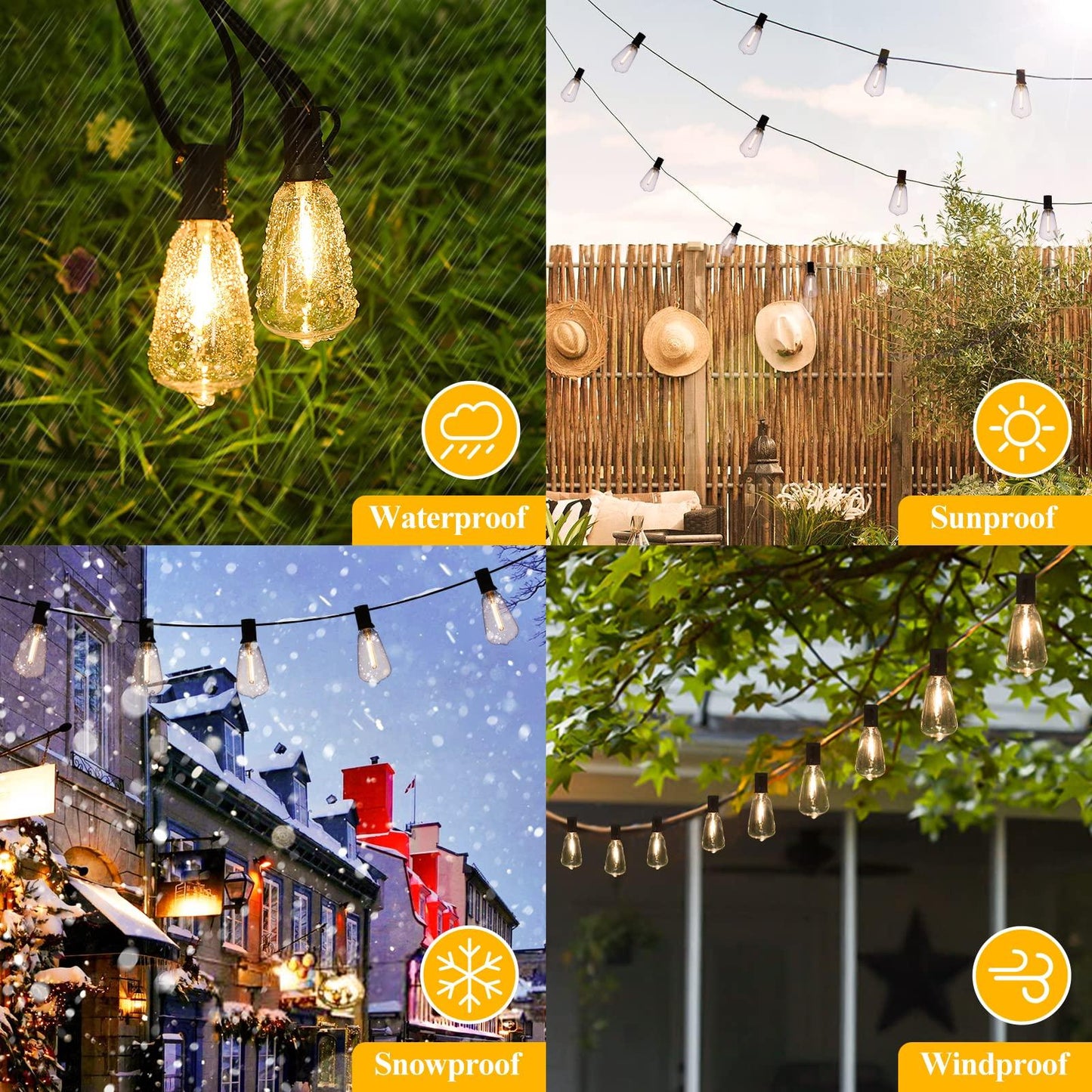Brightever LED Outdoor String Lights 100FT Patio Lights with 52 Shatterproof ST38 Vintage Edison Bulbs, Outside Hanging Lights Waterproof for Porch, Deck, Garden, Backyard, Balcony, 2700K Dimmable - CookCave