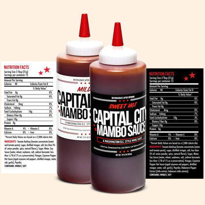 Capital City Mambo Sauce - Variety 2 Pack - Sweet Hot & Mild | Washington DC Wing Sauces | Perfect Condiment Topping for Wings, Chicken, Pork, Beef, Seafood, Burgers, Rice or Noodles | 12 fl oz Bottles - CookCave
