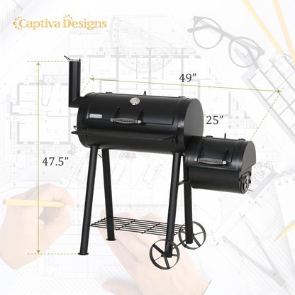 Captiva Designs Charcoal Grill with Offset Smoker, All Metal Steel Made Outdoor Smoker, 512 sq.in Cooking Area, Best Combo for Outdoor Garden Patio and Backyard Cooking - CookCave