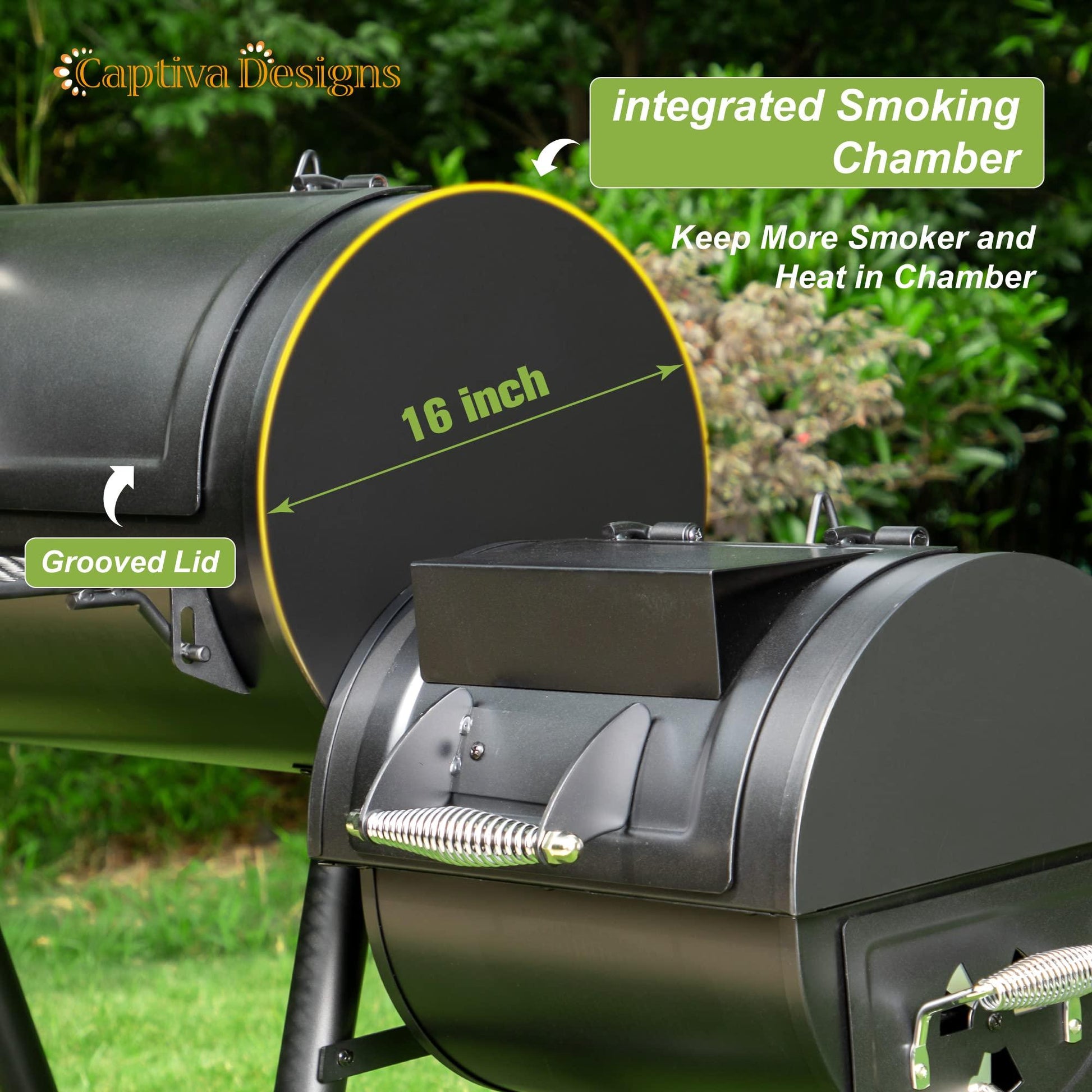 Captiva Designs Heavy Duty Outdoor Smoker,Extra Large Cooking Area(941 sq.in. in Total) Offset Smoker, Best Charcoal Smoker and Grill Combo for Outdoor Garden Patio and Backyard Cooking - CookCave