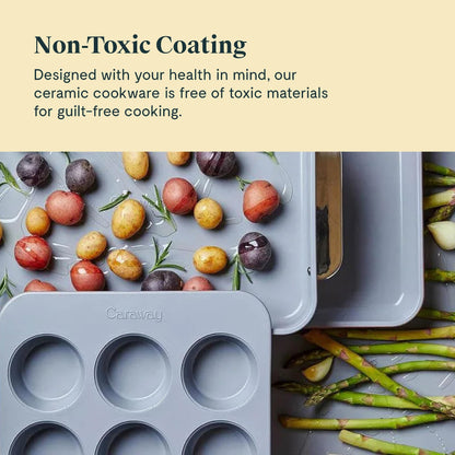 Caraway Nonstick Ceramic Bakeware Set (11 Pieces) - Baking Sheets, Assorted Baking Pans, Cooling Rack, & Storage - Aluminized Steel Body - Non Toxic, PTFE & PFOA Free - Cream - CookCave