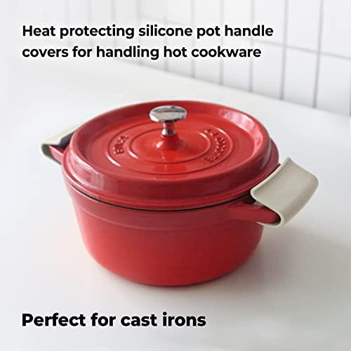 Carrotez Silicone Pot Holders, Heat Resistant Pot Handle Covers for Kitchen, Accessories for Cast Iron or Ceramic Dutch Ovens, 1 Pair (2 pcs) - Cream - CookCave