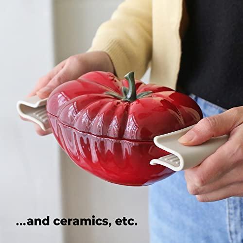 Carrotez Silicone Pot Holders, Heat Resistant Pot Handle Covers for Kitchen, Accessories for Cast Iron or Ceramic Dutch Ovens, 1 Pair (2 pcs) - Cream - CookCave