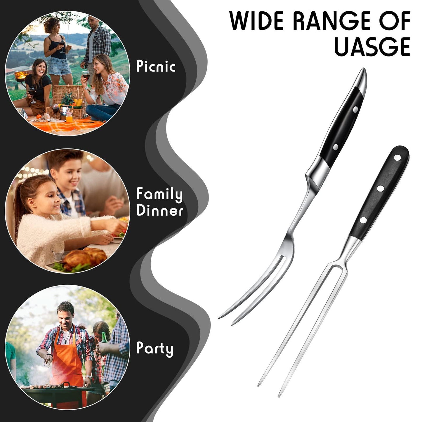 Carving Fork Meat Fork 2 Pieces Christmas Stainless Steel Serving Fork Cooking Fork with Wood Handle Classic Grill Fork with ABS Handle Xmas Black Kitchen Forks Barbecue BBQ Fork Carving Set, 12 Inch - CookCave