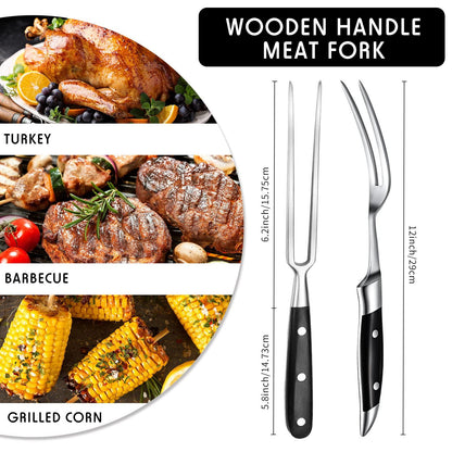 Carving Fork Meat Fork 2 Pieces Christmas Stainless Steel Serving Fork Cooking Fork with Wood Handle Classic Grill Fork with ABS Handle Xmas Black Kitchen Forks Barbecue BBQ Fork Carving Set, 12 Inch - CookCave