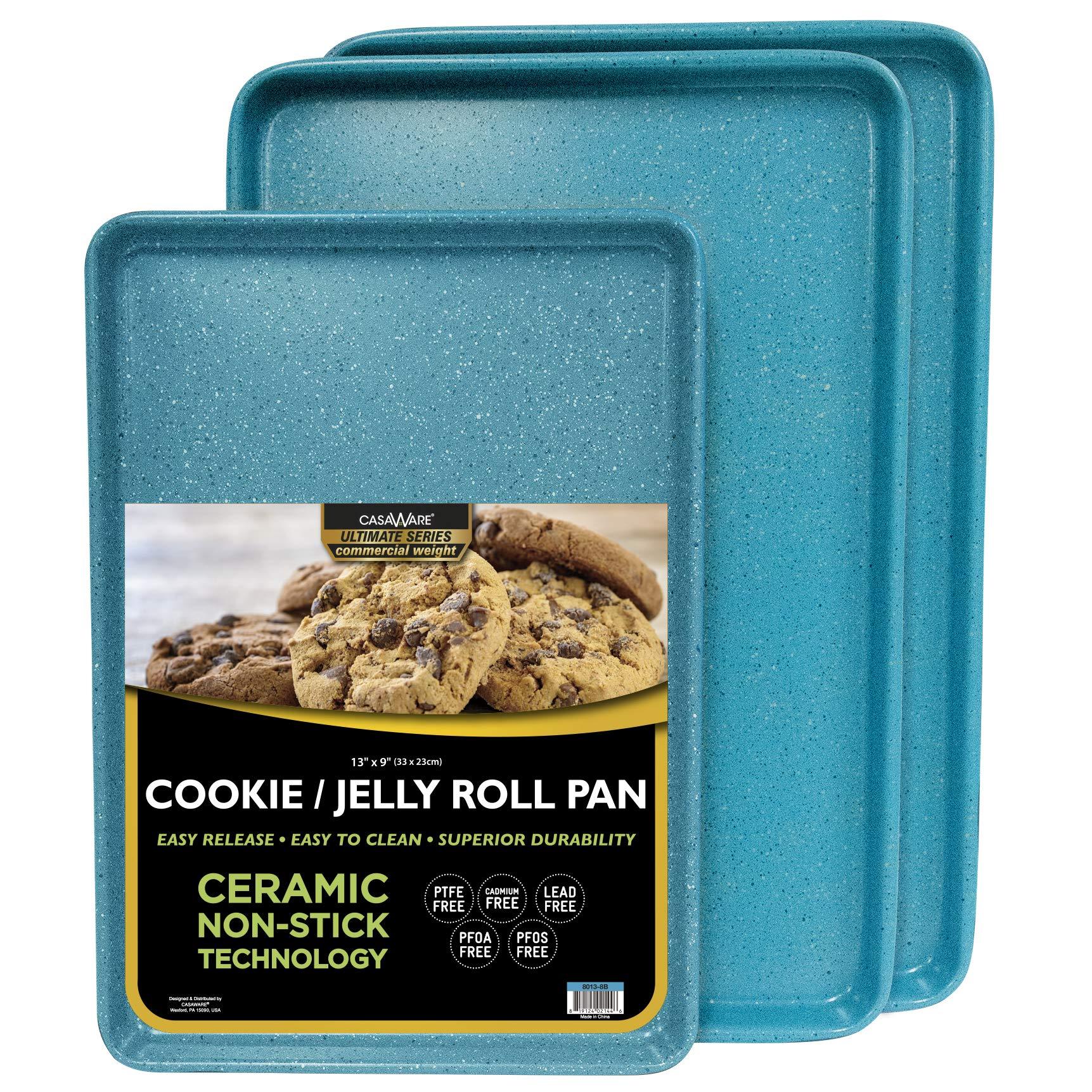 casaWare 3pc Ultimate Commercial Weight Cookie Sheet Set, Two 15 x 10-Inch Pans, One 13 x 9-Inch-Inch Pan (Blue Granite) - CookCave