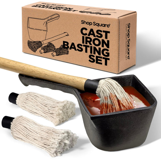 Cast Iron Basting Pot and BBQ Mop Brush - BBQ Basting Set with Saucepan and Brush for Meat Smoker, Grill and Stove - BBQ Meat Smoker Accessories Gift for Men, 24 Oz - CookCave