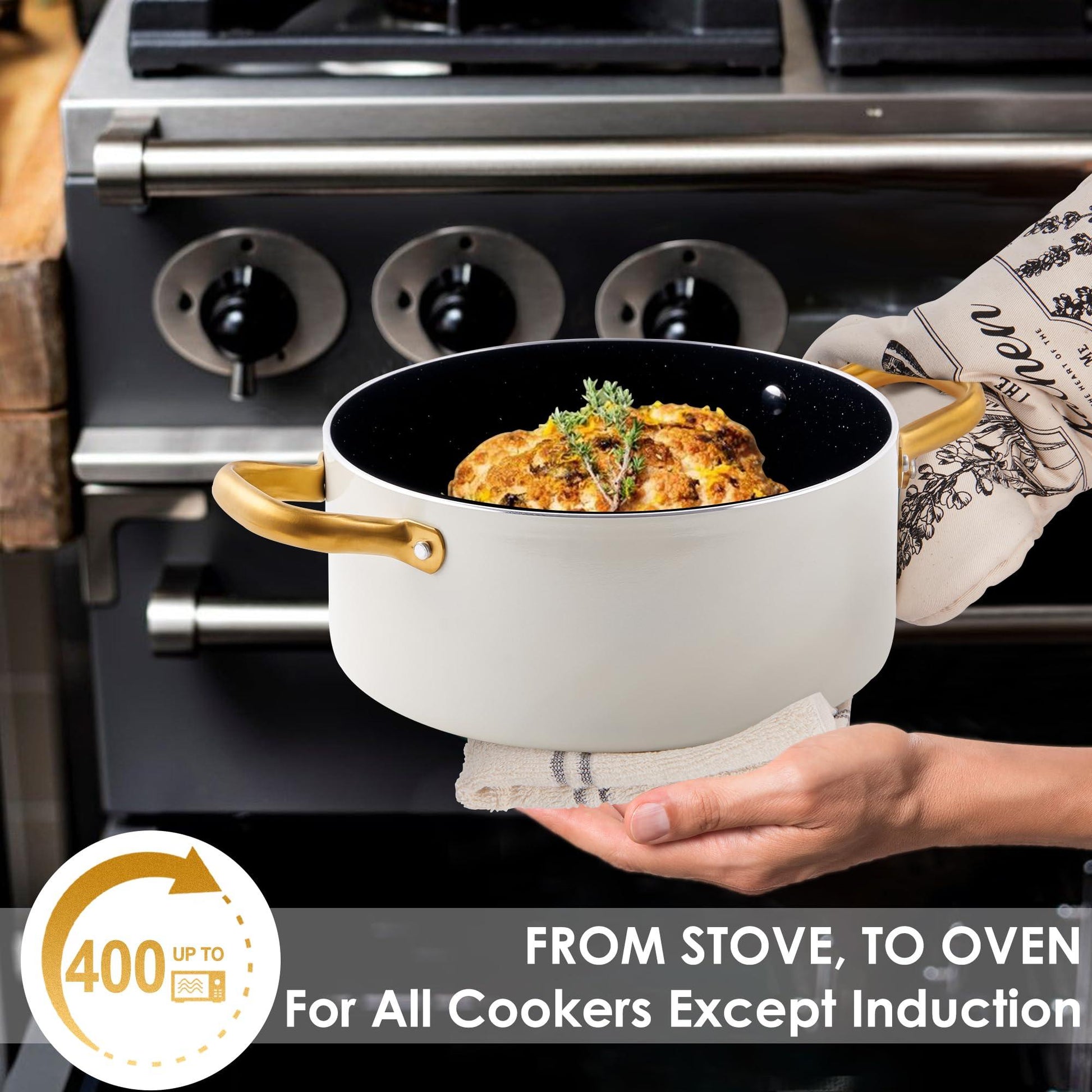 Ceramic Pots and Pans Set - Kitchen Cookware Sets Nontsick Non Toxic Cookware Set With Dutch Oven, Frying Pan, Saucepan, Sauté Pan, Cooking Utensils Set, Gold Pots and Pans for Cooking Set Gifts - CookCave