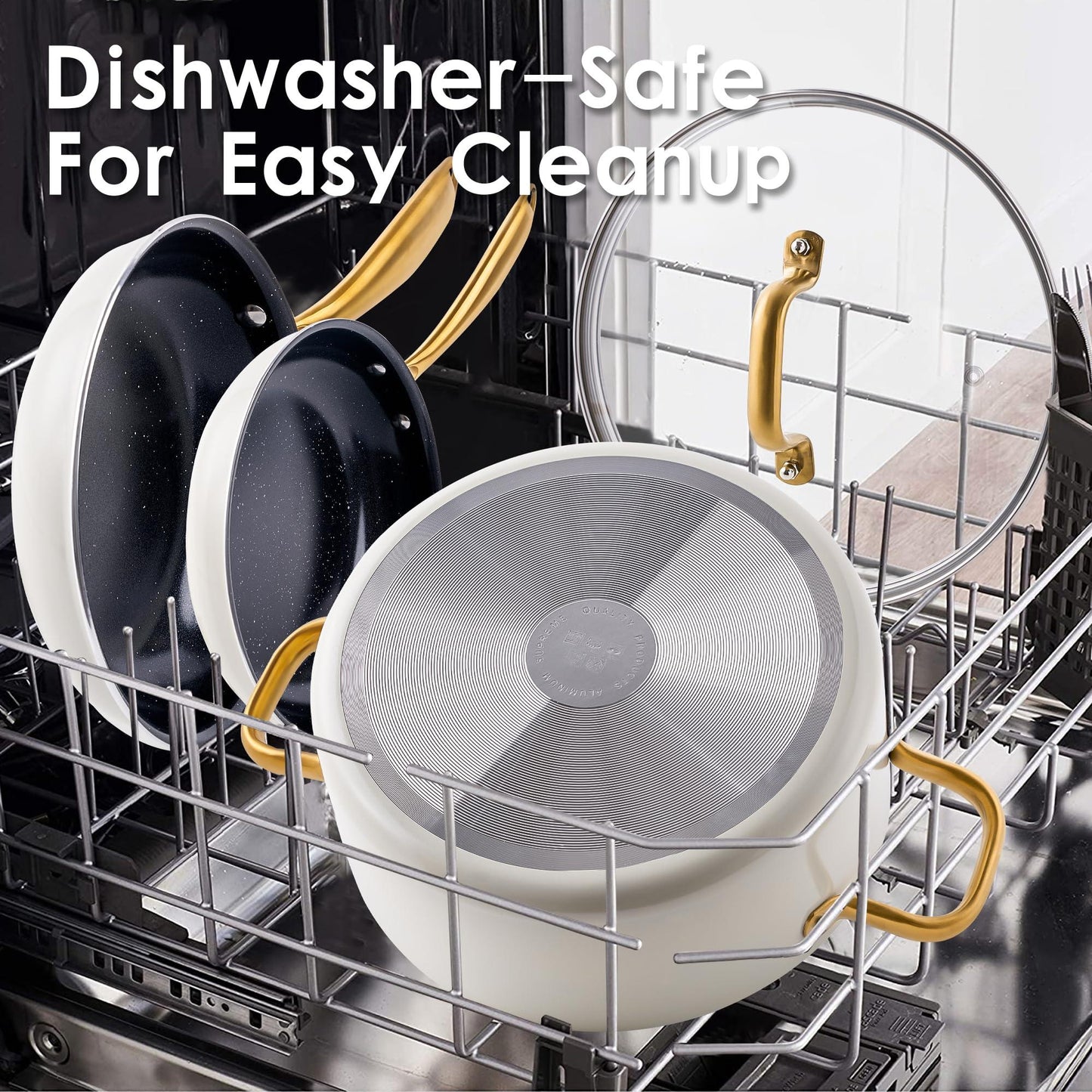 Ceramic Pots and Pans Set - Kitchen Cookware Sets Nontsick Non Toxic Cookware Set With Dutch Oven, Frying Pan, Saucepan, Sauté Pan, Cooking Utensils Set, Gold Pots and Pans for Cooking Set Gifts - CookCave