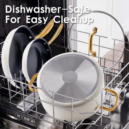 Ceramic Pots and Pans Set - Kitchen Cookware Sets Nontsick Non Toxic Cookware Set With Dutch Oven, Frying Pan, Saucepan, Sauté Pan, Cooking Utensils Set, Gold Pots and Pans for Cooking Set Gifts - CookCave