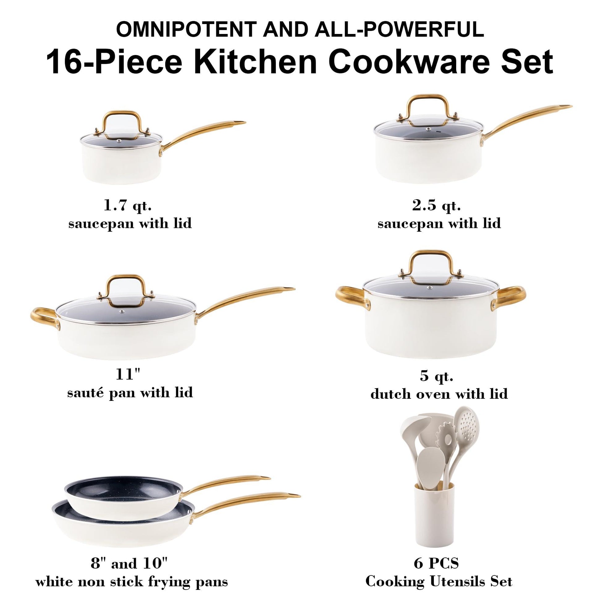 Ceramic Pots and Pans Set - Kitchen Cookware Sets Nontsick Non Toxic Cookware Set With Dutch Oven, Frying Pan, Saucepan, Sauté Pan, Cooking Utensils Set, Gold Pots and Pans for Cooking Set Gifts - CookCave
