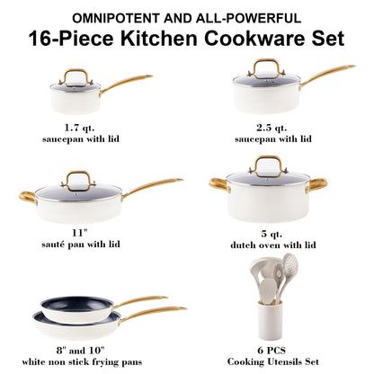 Ceramic Pots and Pans Set - Kitchen Cookware Sets Nontsick Non Toxic Cookware Set With Dutch Oven, Frying Pan, Saucepan, Sauté Pan, Cooking Utensils Set, Gold Pots and Pans for Cooking Set Gifts - CookCave