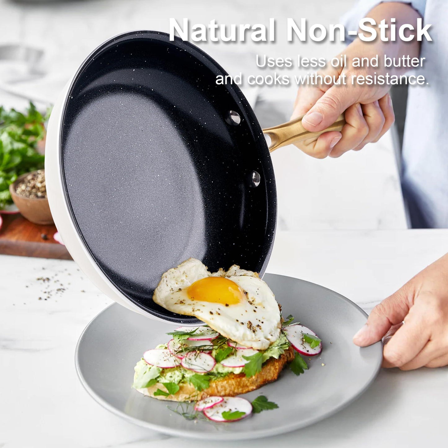 Ceramic Pots and Pans Set - Kitchen Cookware Sets Nontsick Non Toxic Cookware Set With Dutch Oven, Frying Pan, Saucepan, Sauté Pan, Cooking Utensils Set, Gold Pots and Pans for Cooking Set Gifts - CookCave