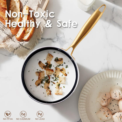 Ceramic Pots and Pans Set - Kitchen Cookware Sets Nontsick Non Toxic Cookware Set With Dutch Oven, Frying Pan, Saucepan, Sauté Pan, Cooking Utensils Set, Gold Pots and Pans for Cooking Set Gifts - CookCave