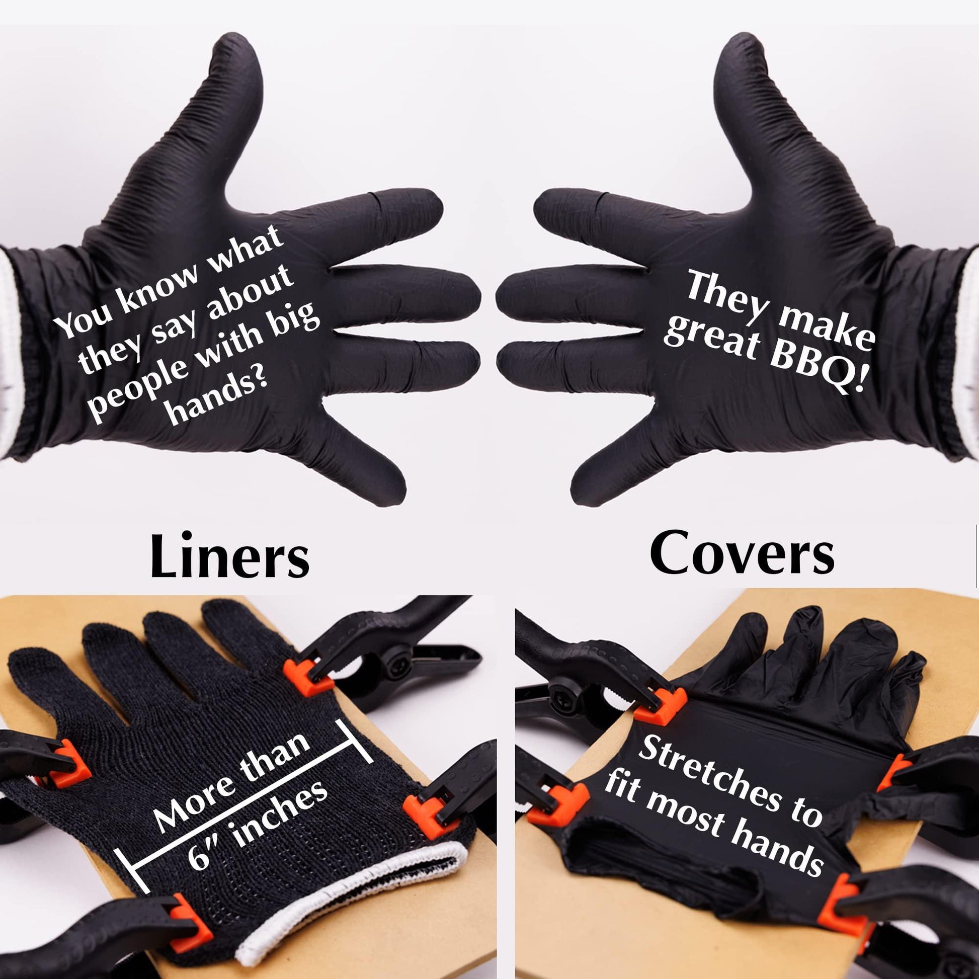 Charbasil Grilling Glove Kit – 100 Black Nitrile Gloves – 4 Thick Cotton Liners – Disposable BBQ Gloves with Washable Heat-Resistant Liners – Replaceable Cover Oven Mitt for Barbecue and Smoking Meat - CookCave
