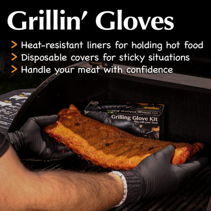 Charbasil Grilling Glove Kit – 100 Black Nitrile Gloves – 4 Thick Cotton Liners – Disposable BBQ Gloves with Washable Heat-Resistant Liners – Replaceable Cover Oven Mitt for Barbecue and Smoking Meat - CookCave