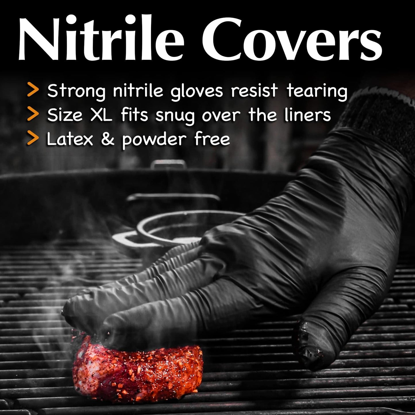 Charbasil Grilling Glove Kit – 100 Black Nitrile Gloves – 4 Thick Cotton Liners – Disposable BBQ Gloves with Washable Heat-Resistant Liners – Replaceable Cover Oven Mitt for Barbecue and Smoking Meat - CookCave