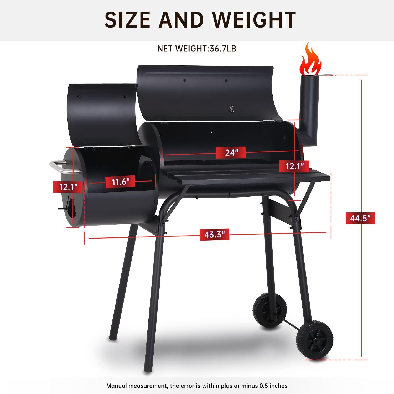 Charcoal Grills Outdoor Barbecue Grill Offset Smoker Portable BBQ Grill with Wheels for Backyard Camping Picnics - CookCave