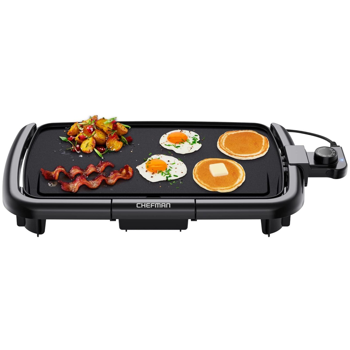 Chefman Electric Griddle with Removable Temperature Control, Immersible Flat Top Grill, Burger, Eggs, Pancake Griddle, Nonstick Easy Clean Cooking Surface, Slide Out Drip Tray, 10 x 16 Inch - CookCave