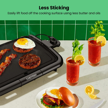 Chefman Electric Griddle with Removable Temperature Control, Immersible Flat Top Grill, Burger, Eggs, Pancake Griddle, Nonstick Easy Clean Cooking Surface, Slide Out Drip Tray, 10 x 16 Inch - CookCave