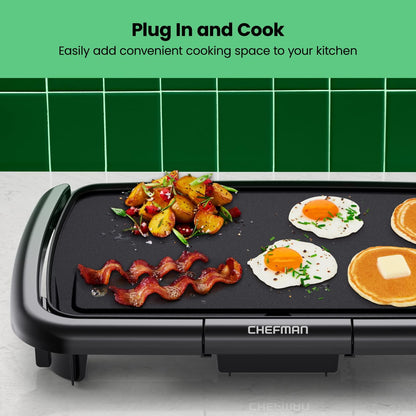 Chefman Electric Griddle with Removable Temperature Control, Immersible Flat Top Grill, Burger, Eggs, Pancake Griddle, Nonstick Easy Clean Cooking Surface, Slide Out Drip Tray, 10 x 16 Inch - CookCave