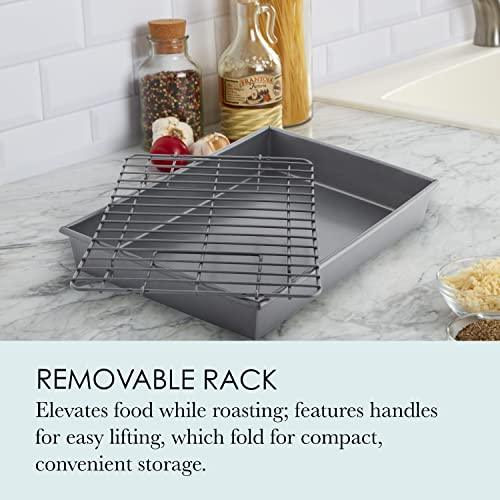 Chicago Metallic Pro Non-Stick Roast and Broil Baking Pan with Rack, 13-Inch-by-9-Inch, Dark Gray - CookCave