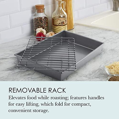 Chicago Metallic Pro Non-Stick Roast and Broil Baking Pan with Rack, 13-Inch-by-9-Inch, Dark Gray - CookCave