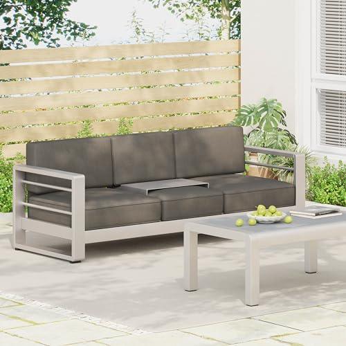 Christopher Knight Home Cape Coral Outdoor Loveseat Sofa with Tray, Khaki - CookCave