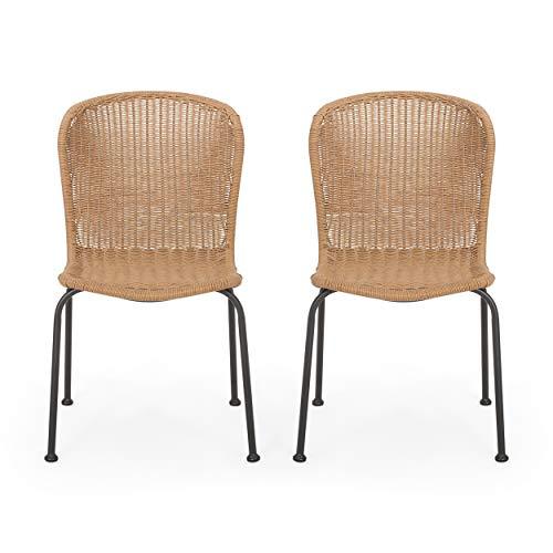 Christopher Knight Home Dinah Outdoor Wicker Dining Chair (Set of 2), Light Brown, Black - CookCave