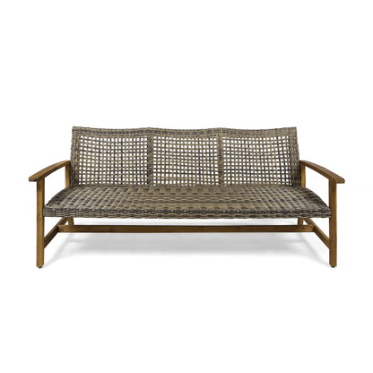 Christopher Knight Home Marcia Outdoor Wood Sofa, Wicker, 75.50 x 31.00 x 31.50, Gray, Natural Stained Finish - CookCave