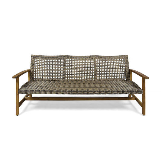 Christopher Knight Home Marcia Outdoor Wood Sofa, Wicker, 75.50 x 31.00 x 31.50, Gray, Natural Stained Finish - CookCave
