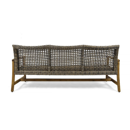 Christopher Knight Home Marcia Outdoor Wood Sofa, Wicker, 75.50 x 31.00 x 31.50, Gray, Natural Stained Finish - CookCave