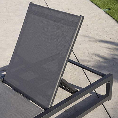 Christopher Knight Home Modesta Outdoor Aluminum Framed Chaise Lounge with Mesh Body, Black Finish / Grey Mesh - CookCave